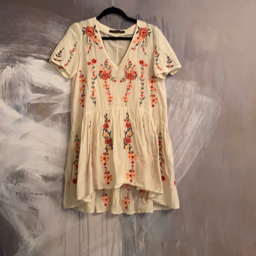 Zara Women Dress | Embroidered | Ivory | Size XS